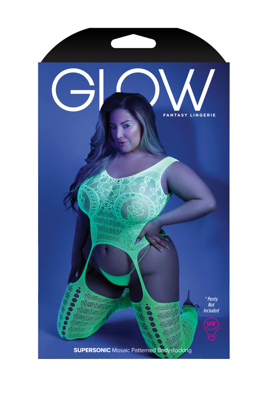 Supersonic Mosaic Bodystocking - Queen - Neon Green