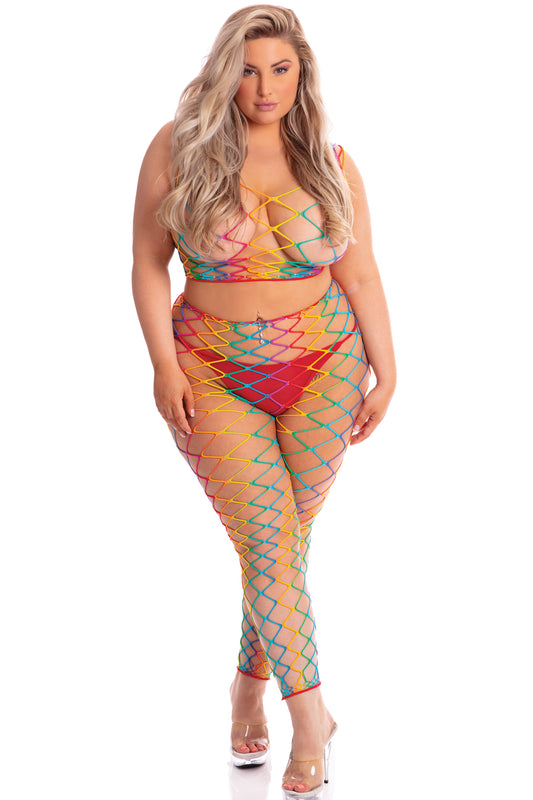 "Pink Lipstick - Roy G. Biv 2 Pc Bodystocking - 1x-3x - Rainbow PKL-23078XRBQS"