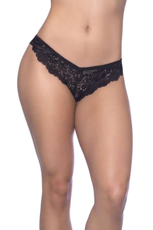 "Cage Back Galloon Lace Boyshort With Wrap Around Elastic Detail - 1x/2x - Black OH-24-10653-BK1X2X"