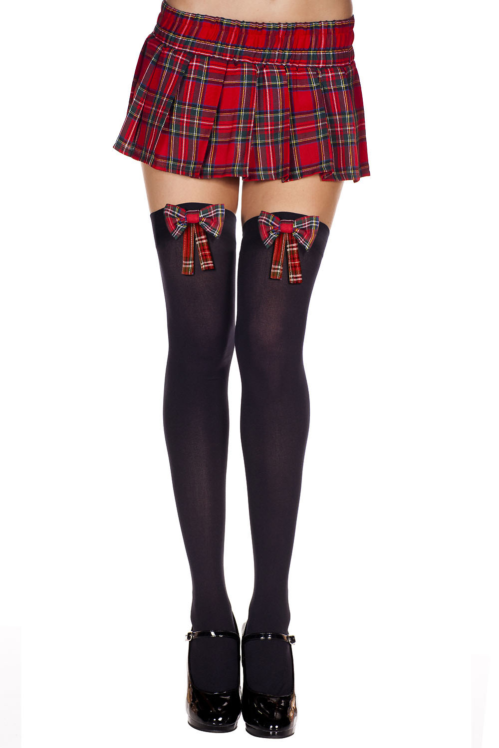"Plaid Bow Thigh Hi - One Size - Black / Plaid ML-4654BLKPLD"