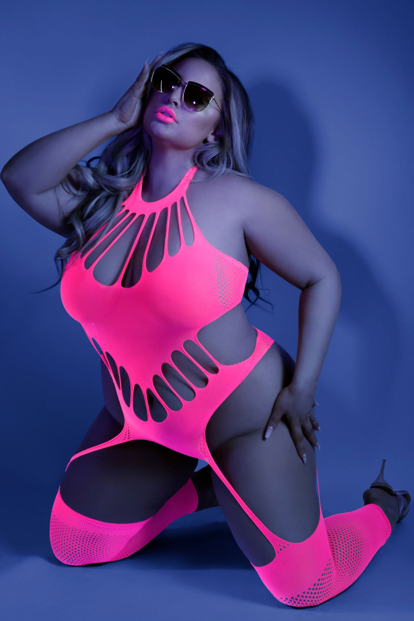 "No Promises Teddy Bodystocking - Queen - Neon Pink FL-GL2111-QS-B"