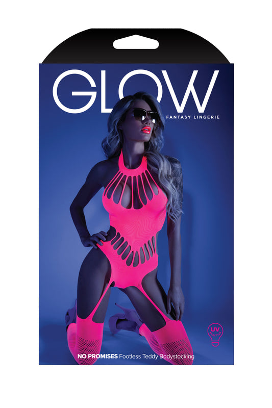 No Promises Teddy Bodystocking - One Size - Neon Pink