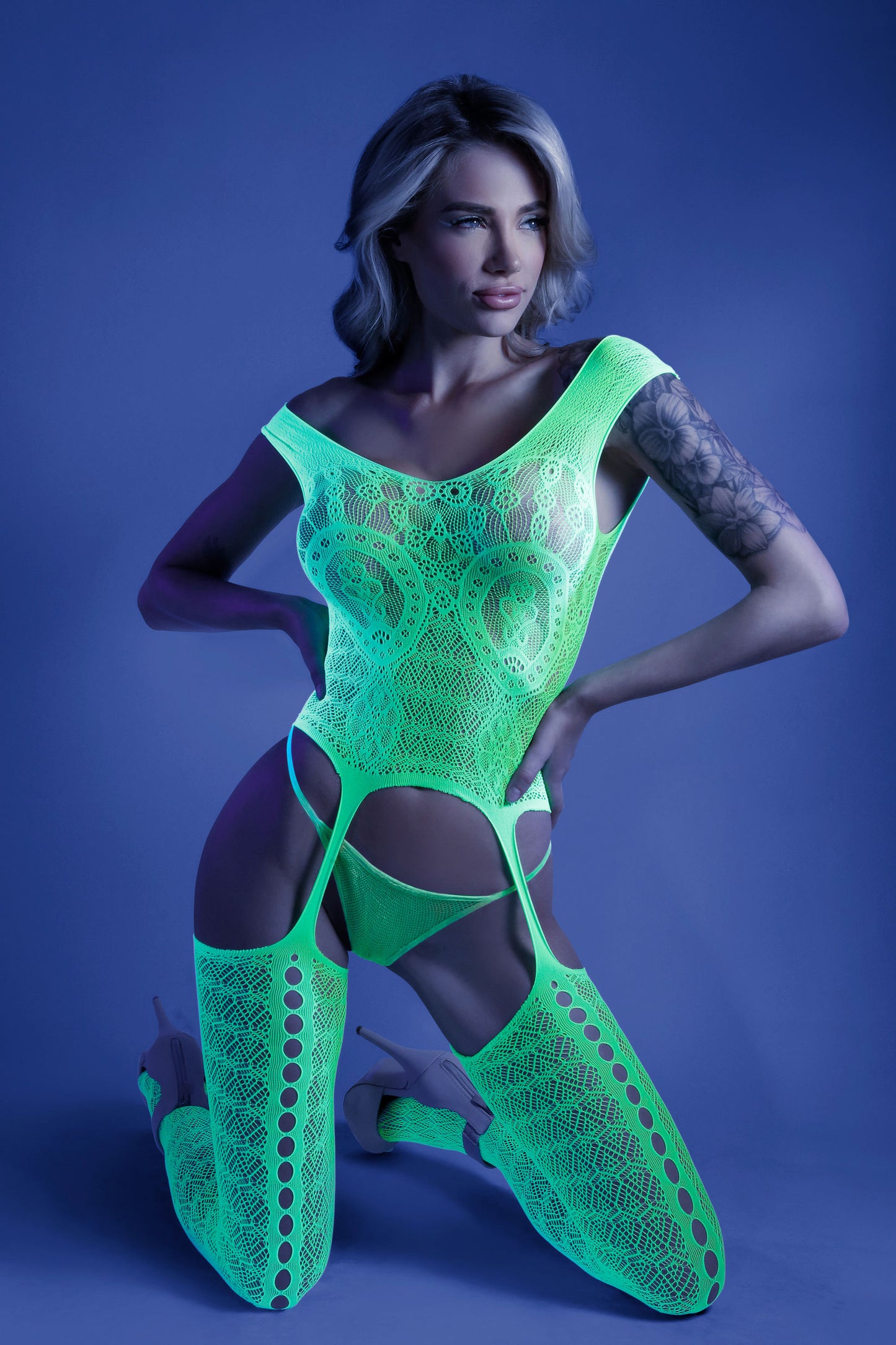 "Supersonic Mosaic Bodystocking - One Size- Neon Green FL-GL2110-OS-B"
