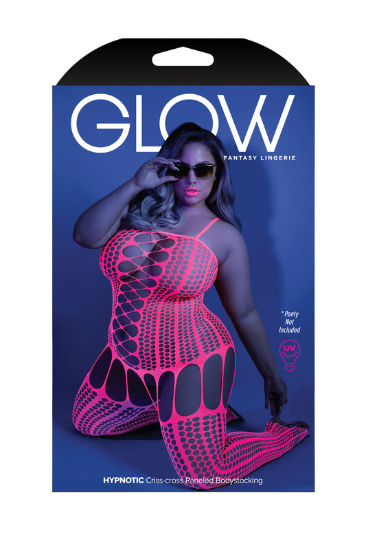 Hypnotic Crisscross Stripe Bodystocking - Queen - Neon Pink