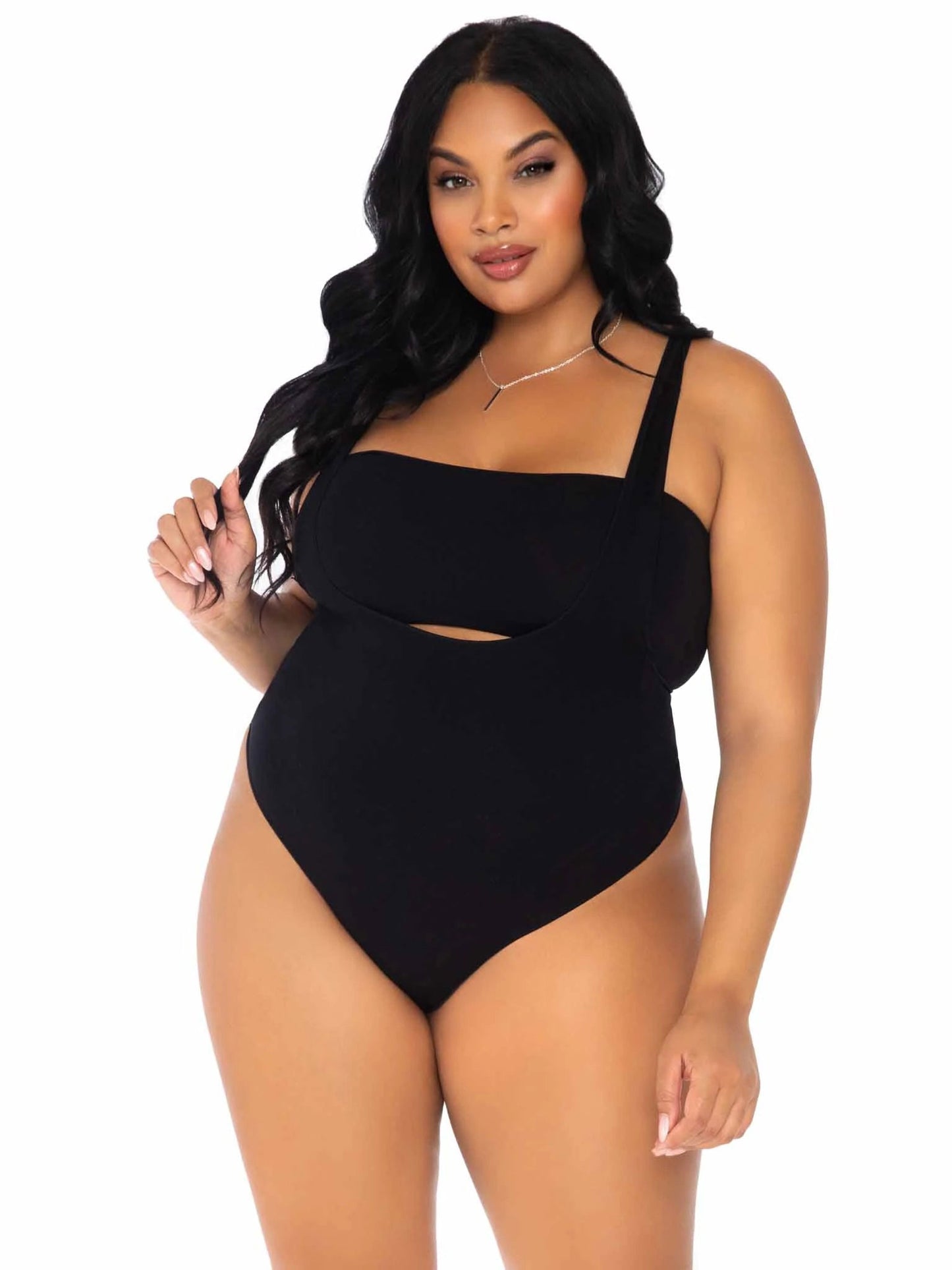 "2 Pc Bandeau and Suspender Bodysuit - 1x/2x - Black LA-89261XBL1X2"