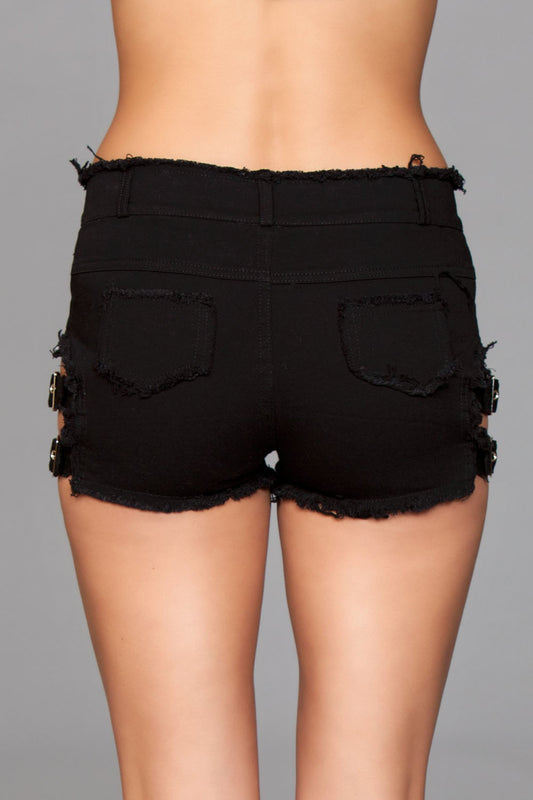 Denim Shorts With Belt Buckle Side Details and Faux Back Pockets - Medium