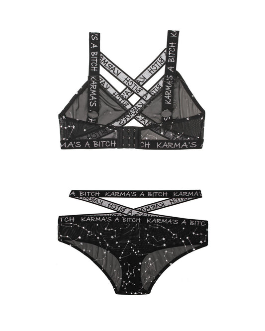 Karma's a Bitch Bralette and Cutout Panty Set - Black - S/m