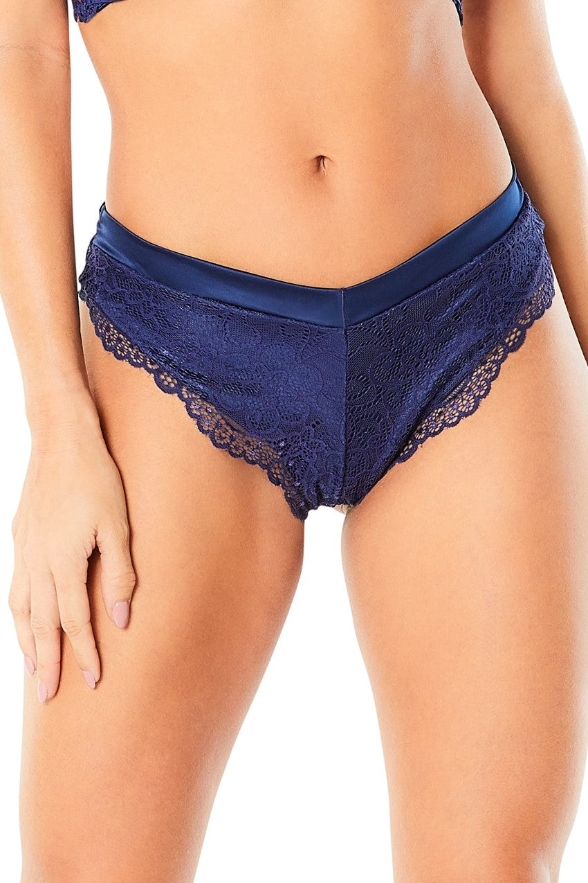 "High Leg Lined Thong With Crossing Back Straps - Estate Blue - Small OH-21-10823EBS"