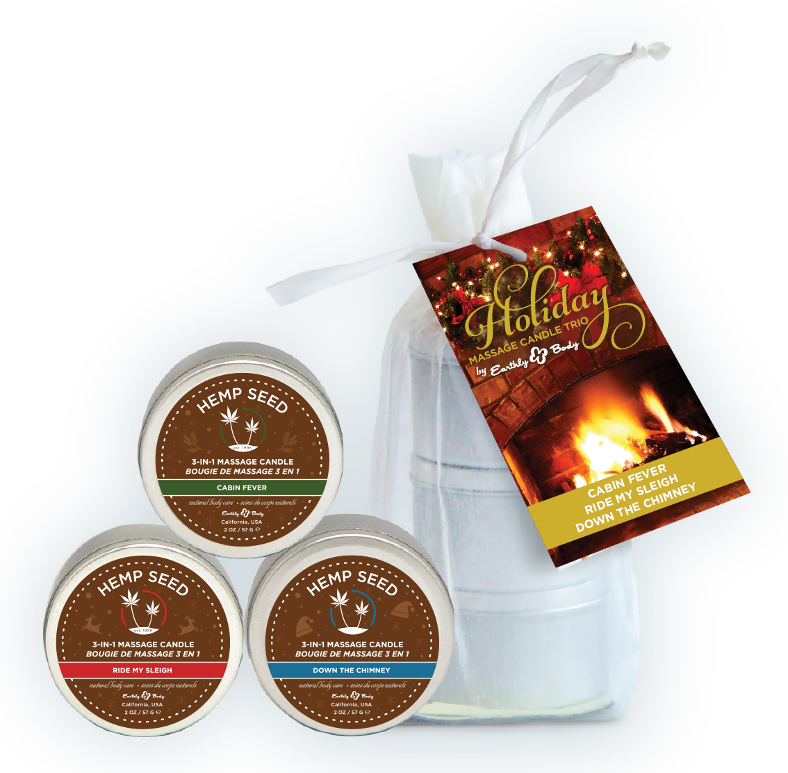 "Holiday Trio - 2 Oz. Holiday Candles in Organza  Bag EB-HSCH221T"