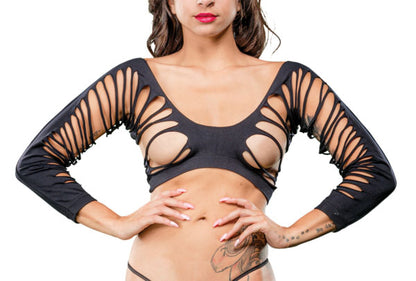 Side Straps Crotchless Leggings - One Size - Black