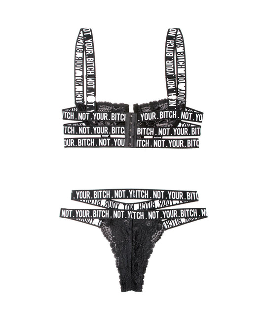 Not Your Bitch Lace Bra and Cutout Panty Set - Black - S/m