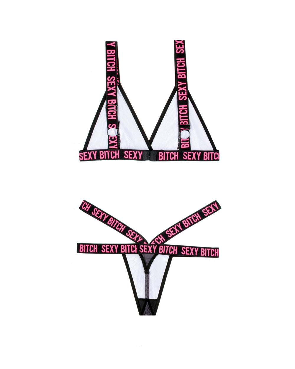 Sexy Bitch Bralette and Strappy Panty Set - Black - L/xl