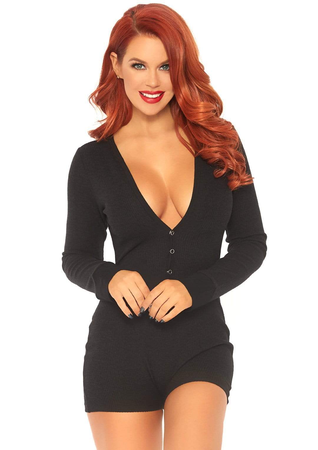 "Brushed Rib Romper - Small/ Medium - Black LA-86649BLKSM"