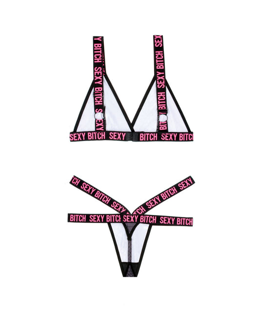 Sexy Bitch Bralette and Strappy Panty Set - Black - M/l