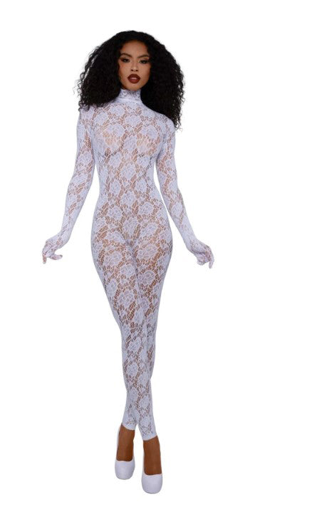 "Gloved Bodystocking Dmnd - Os - White DG-0516WHOS"