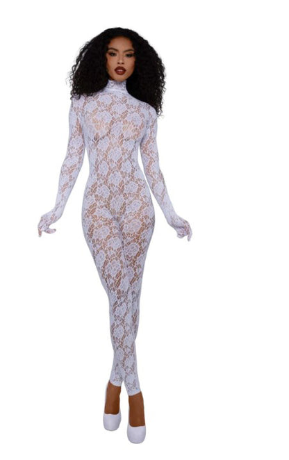 "Gloved Bodystocking Dmnd - Os - White DG-0516WHOS"