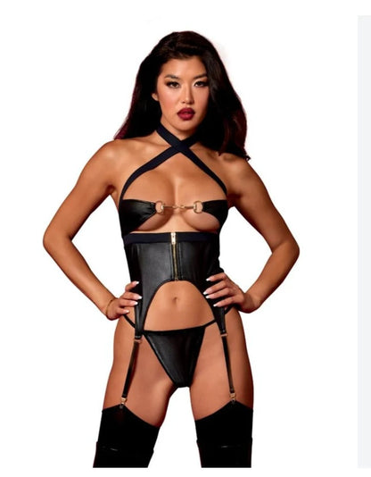 Black Diamond-Detail Bustier Set with Thong – One Size – Los Angeles Lingerie Exclusive