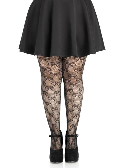 "Plus Bow Net Tights - 1x 2x - Black LA-9236XBK1X2"