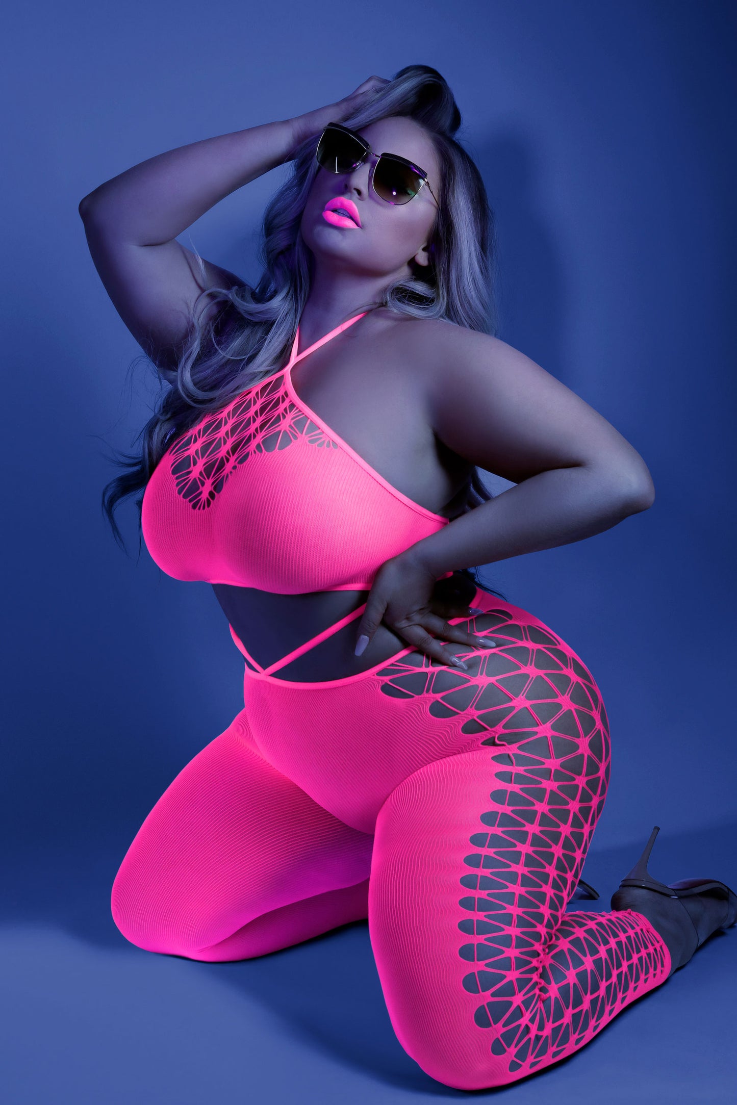 "Own the Night Bodystocking - Queen - Neon Pink FL-GL2109-QS-B"
