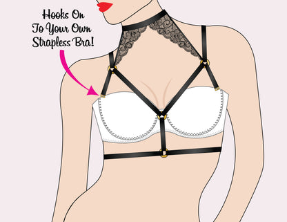 Galloon Lace Choker Harness - One Size  - Black
