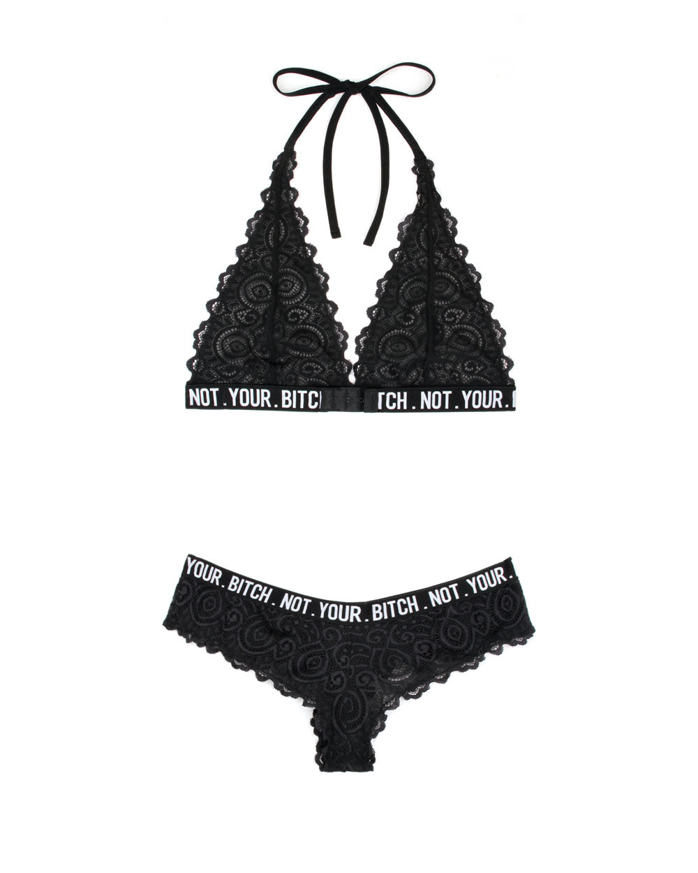Not Your Bitch Bralette and Cheeky Panty Set - Black - L/xl