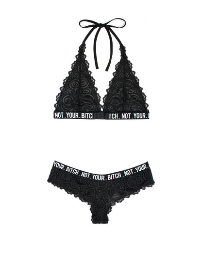 Not Your Bitch Bralette and Cheeky Panty Set - Black - M/l