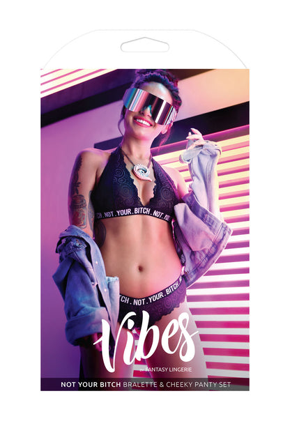 Not Your Bitch Bralette and Cheeky Panty Set - Black - S/m