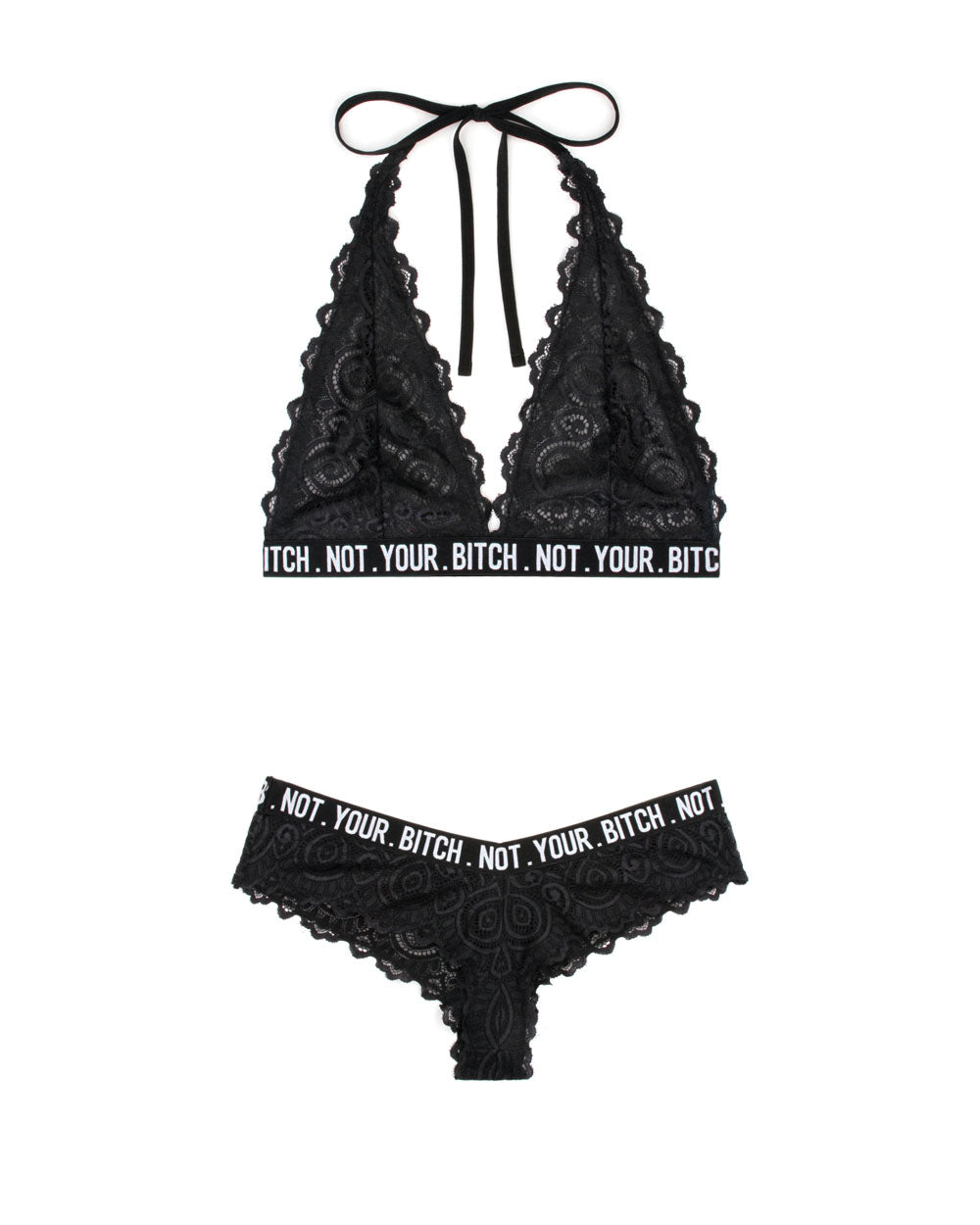 Not Your Bitch Bralette and Cheeky Panty Set - Black - L/xl