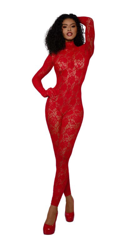 "Gloved Bodystocking Dmnd - Os - Red DG-0516RDOS"