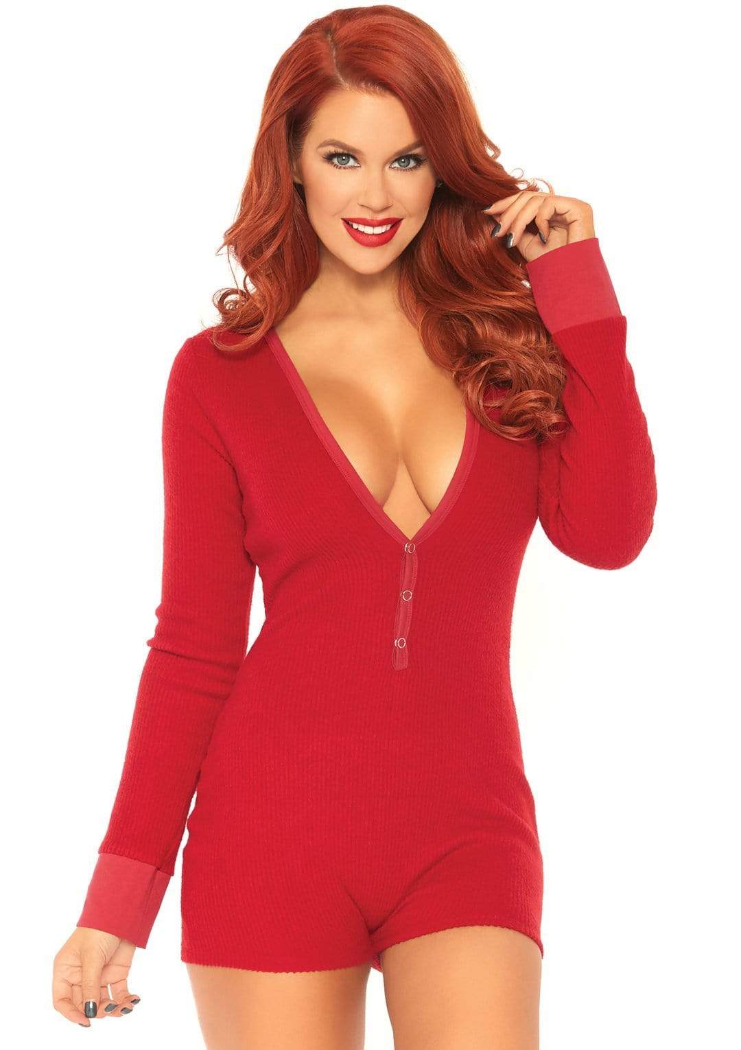"Brushed Rib Romper - Small/ Medium - Red LA-86649REDSM"