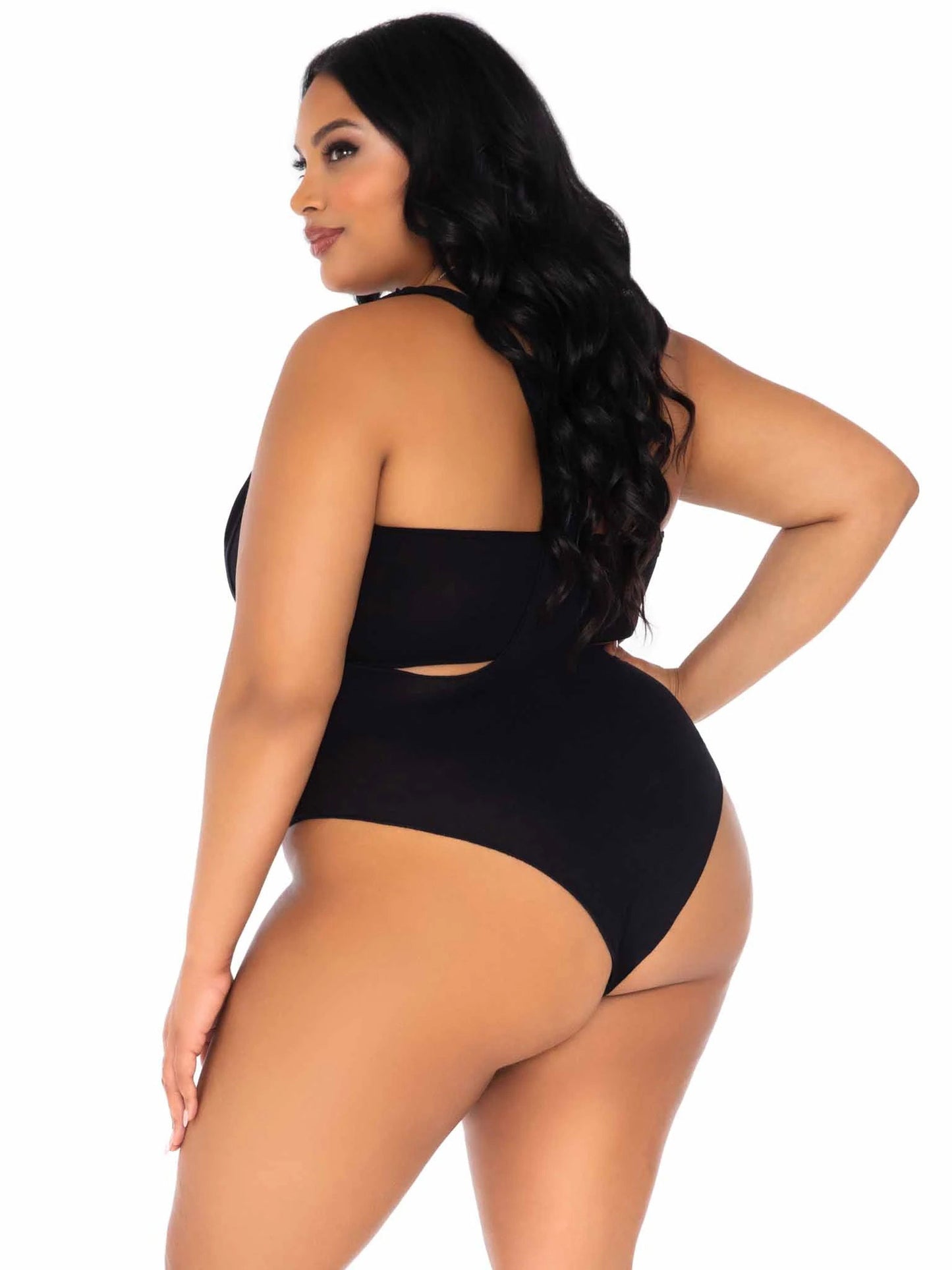 2 Pc Bandeau and Suspender Bodysuit - 1x/2x -  Black