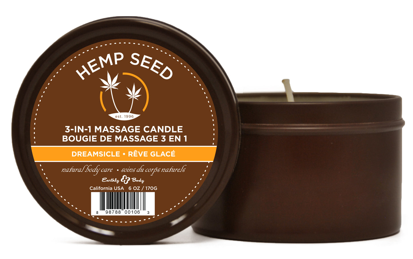 "Hemp Seed 3-in-1 Massage Candle - Dreamsicle - 6 Oz. EB-HSC006"