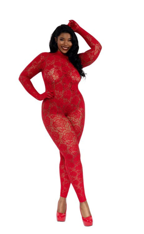 "Gloved Bodystocking Dmnd - Qs - Red DG-0516XRD"