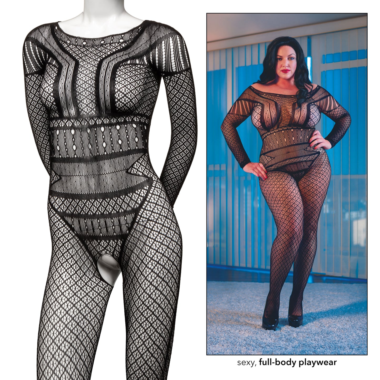 Scandal Plus Size Full Length Lace Body Suit - Plus Size - Black