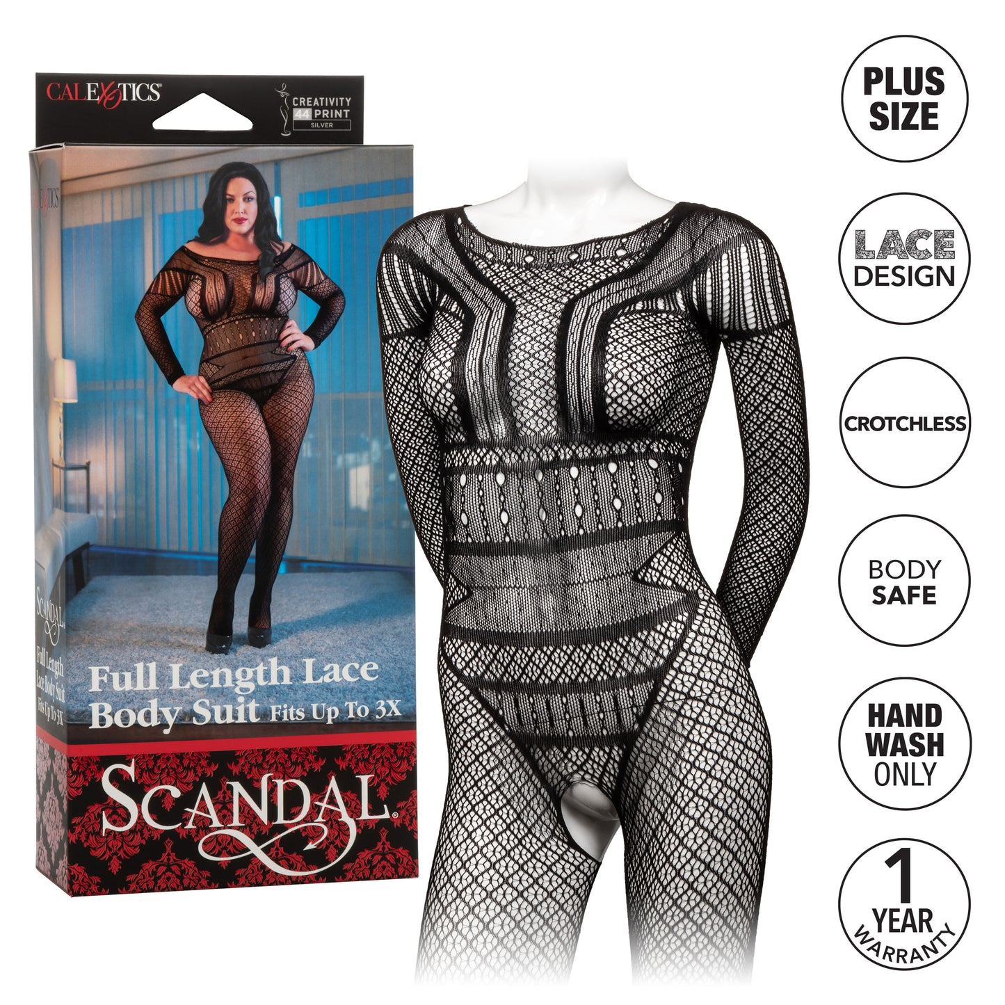 Scandal Plus Size Full Length Lace Body Suit - Plus Size - Black