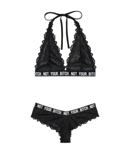Not Your Bitch Bralette and Cheeky Panty Set - Black - M/l