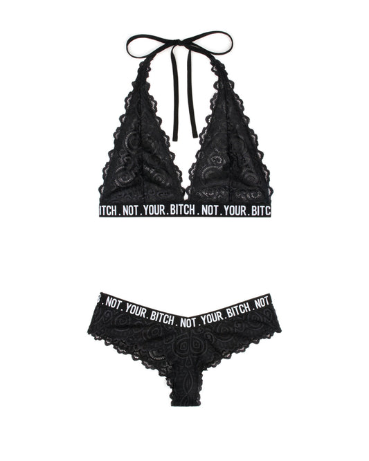 Not Your Bitch Bralette and Cheeky Panty Set - Black - M/l