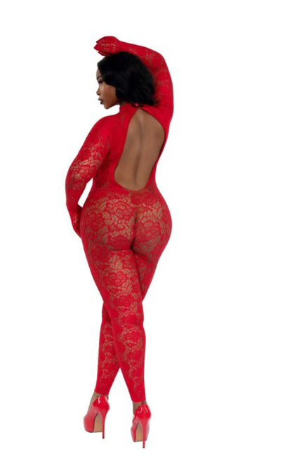 Gloved Bodystocking Dmnd - Qs - Red