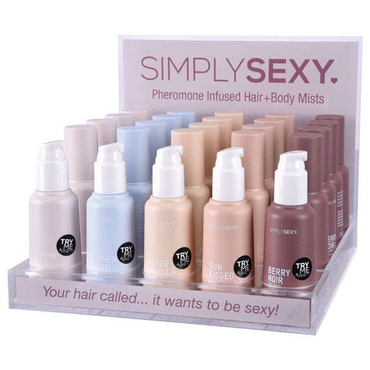 "Simply Sexy Pheromone Hair and Body Mist Acrylic Display With Testers 26pc SSY3200-99"