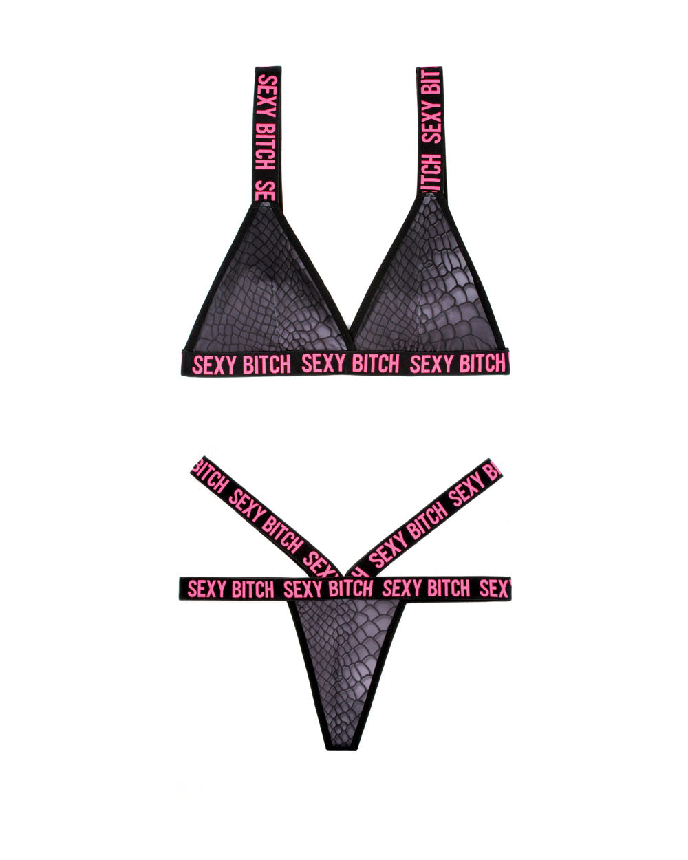 Sexy Bitch Bralette and Strappy Panty Set - Black - L/xl