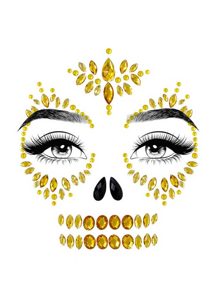 "Sugar Skull Adhesive Face Jewels Sticker - Gold LA-EYE039"