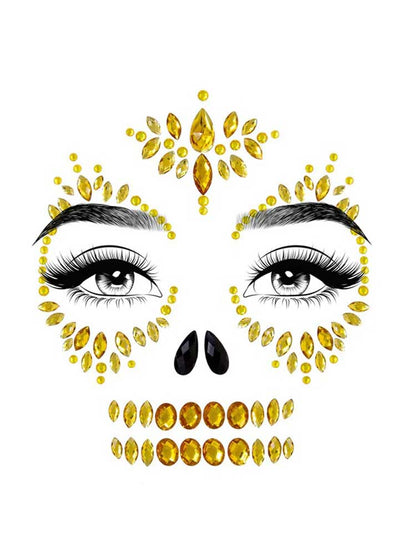 "Sugar Skull Adhesive Face Jewels Sticker - Gold LA-EYE039"