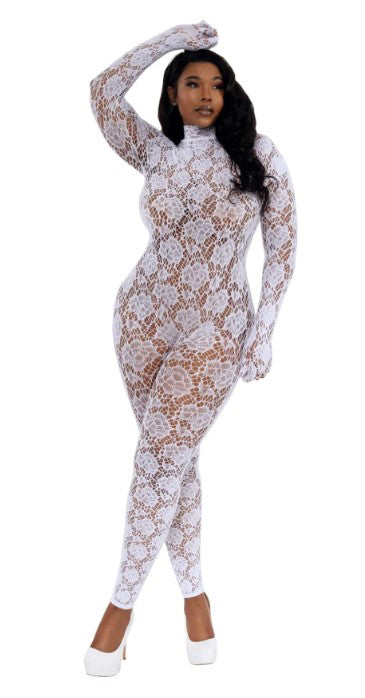 "Gloved Bodystocking Dmnd - Qs - White DG-0516XWH"