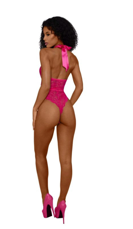Tiana Lace Teddy With Satin Tie - S/m - Azalea