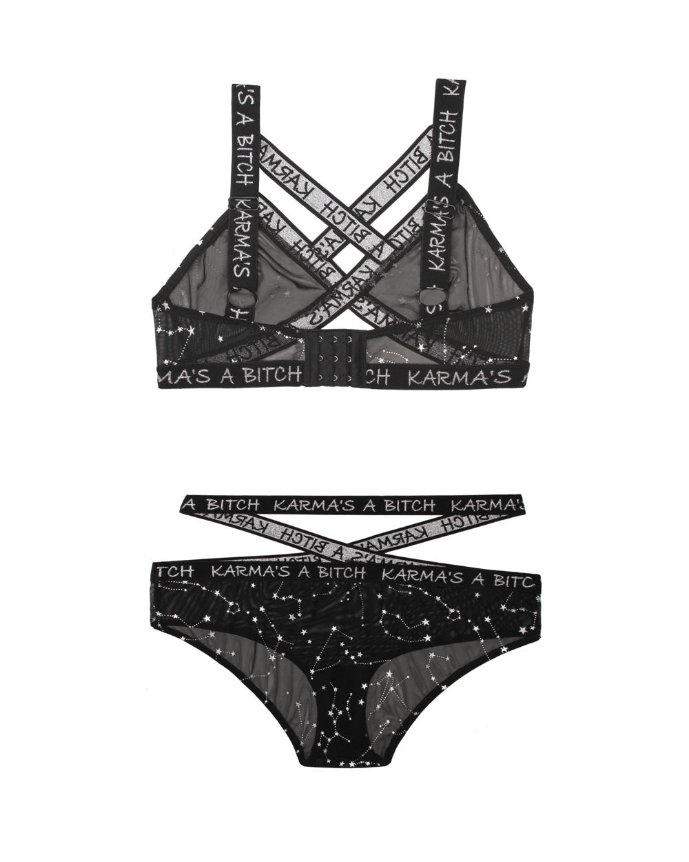 Karma's a Bitch Bralette and Cutout Panty Set - Black - S/m
