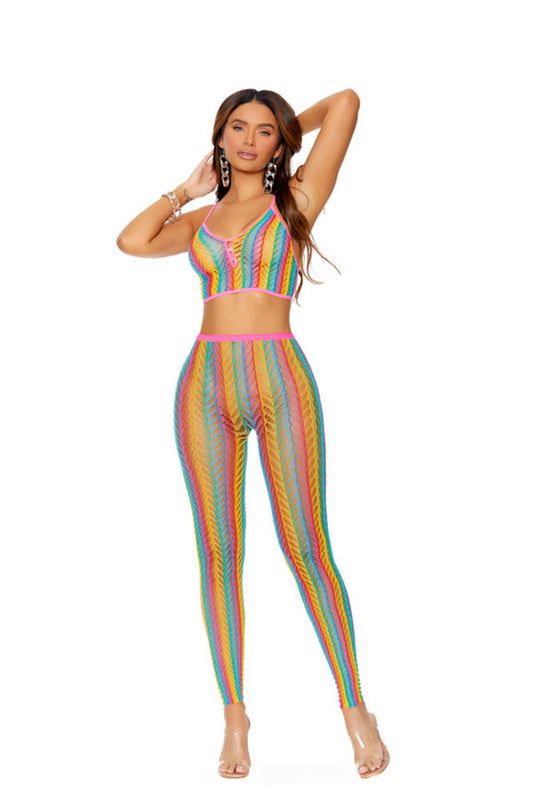 "Crochet Net Cami Top and Matching Leggings - One Size - Multi-Colored EM-12100"