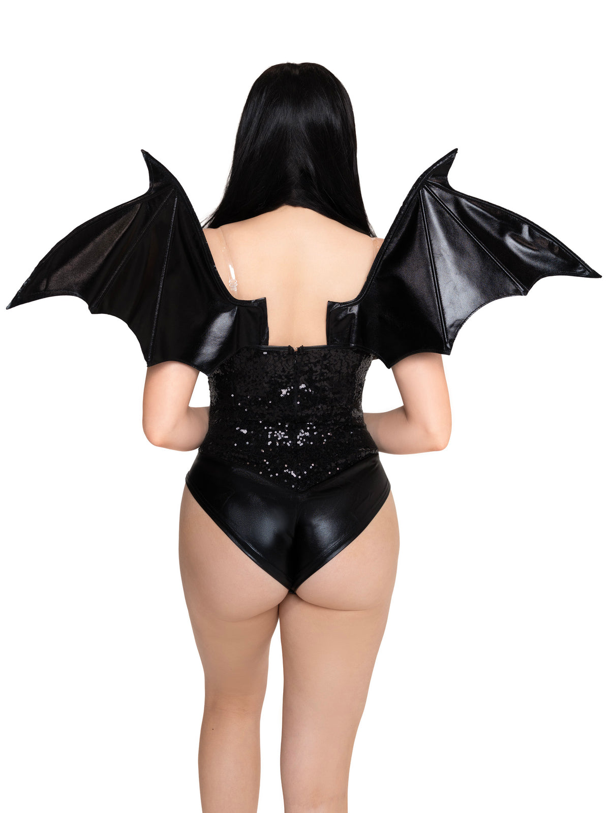 "Wet Look Strapless Bat Wings Black LA-A2927"